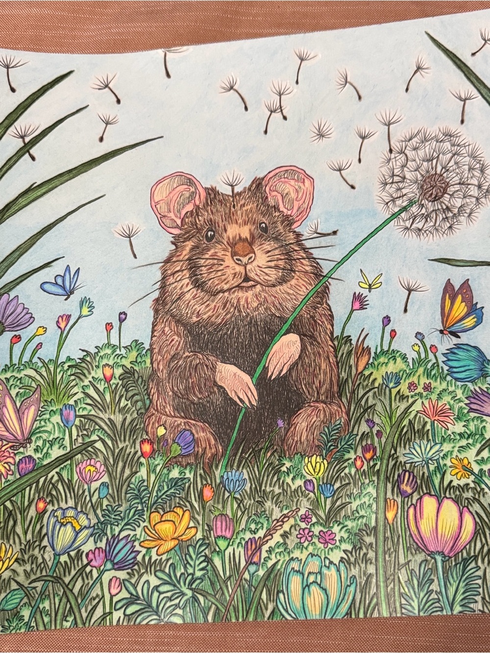 Whimsical Meadow Mouse Art Print - Colorful Floral Illustration